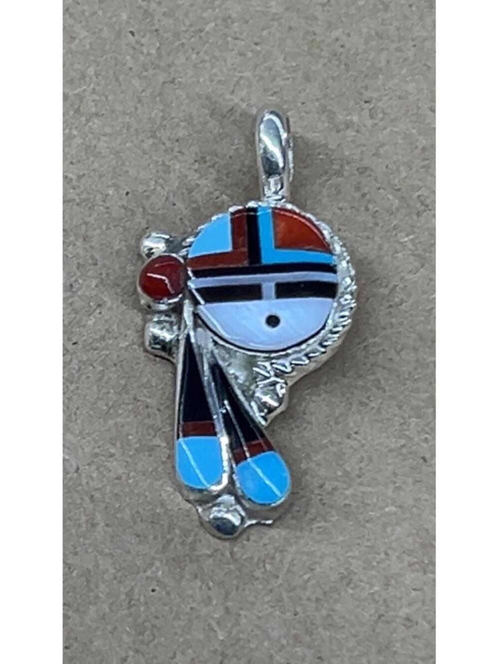 Native American Zuni jewelry handmade sterling silver sunface turquoise pendant